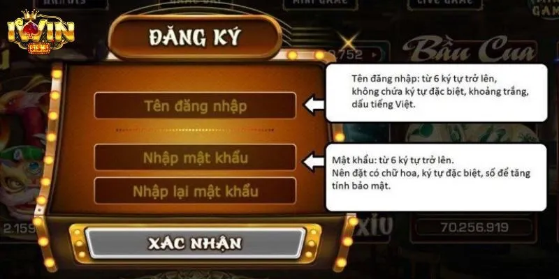 Nhập dữ liệu thông tin vào biểu mẫu tạo ID IWIN